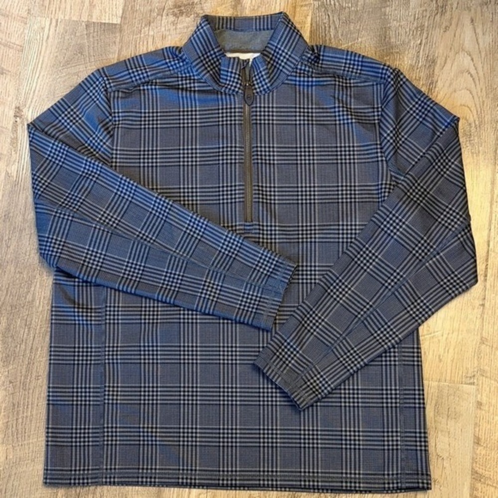 Vineyard Vines Jim Nantz Mens Grey Plaid 1/4 Zip Golf Pullover Sweater Large